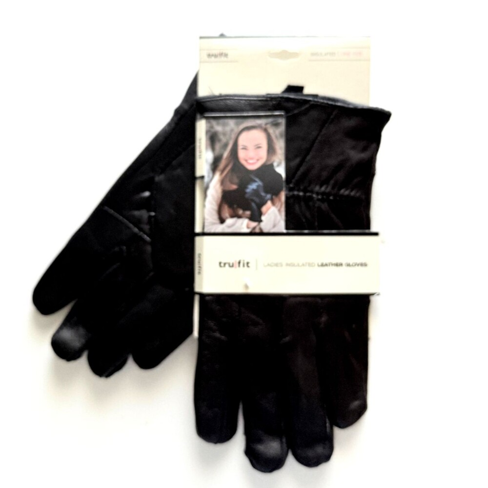 Trufit Ladies Gloves Genuine Black Leather Fleece Lined Pull On Wrist Size OS